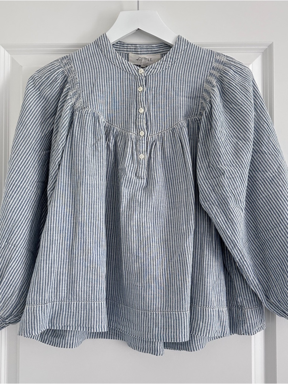 THE GREAT Striped Button Front Blouse